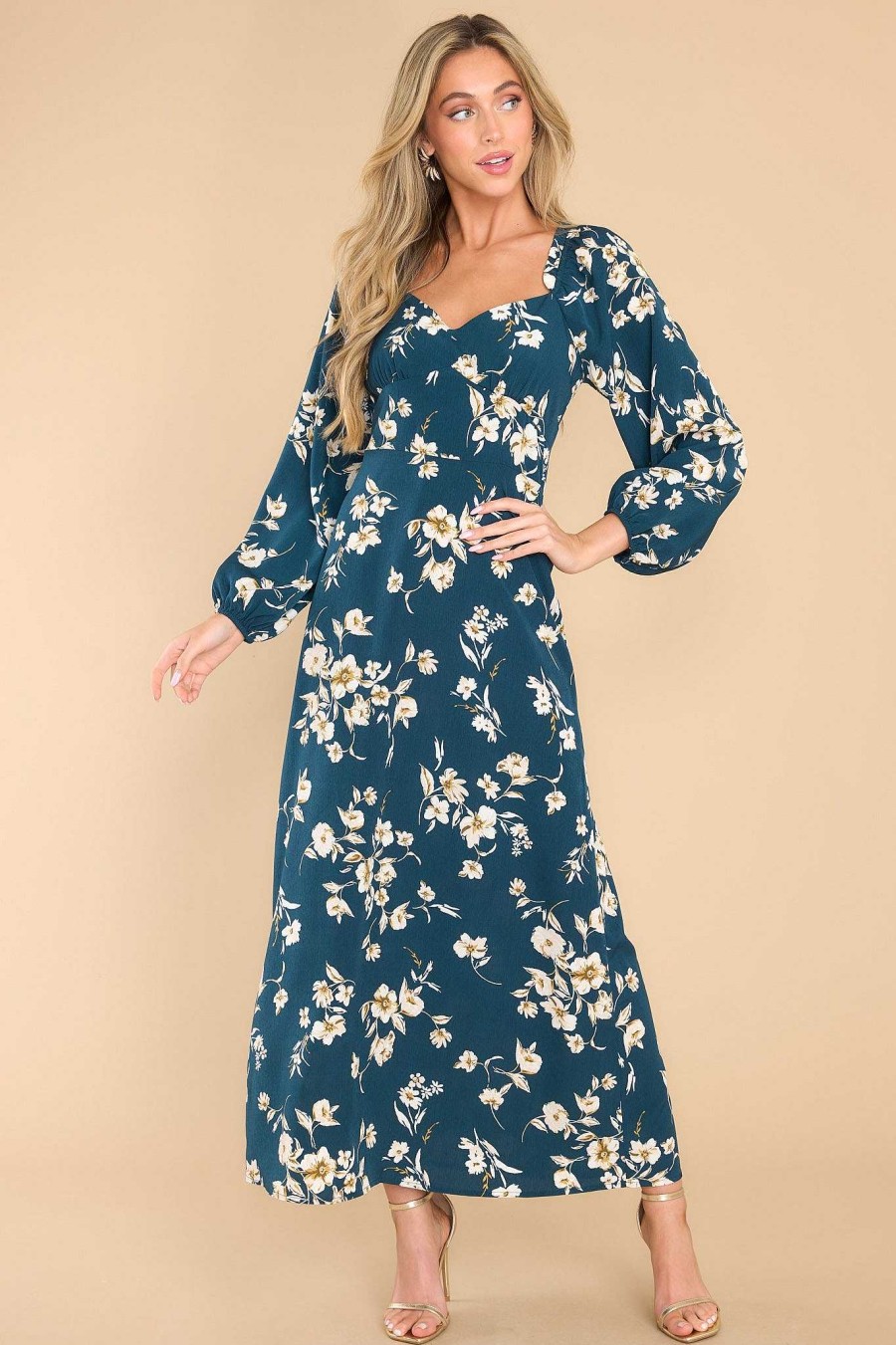 Clothing Red Dress Maxi Dresses | Sweet Attraction Floral Print Maxi Dress Teal