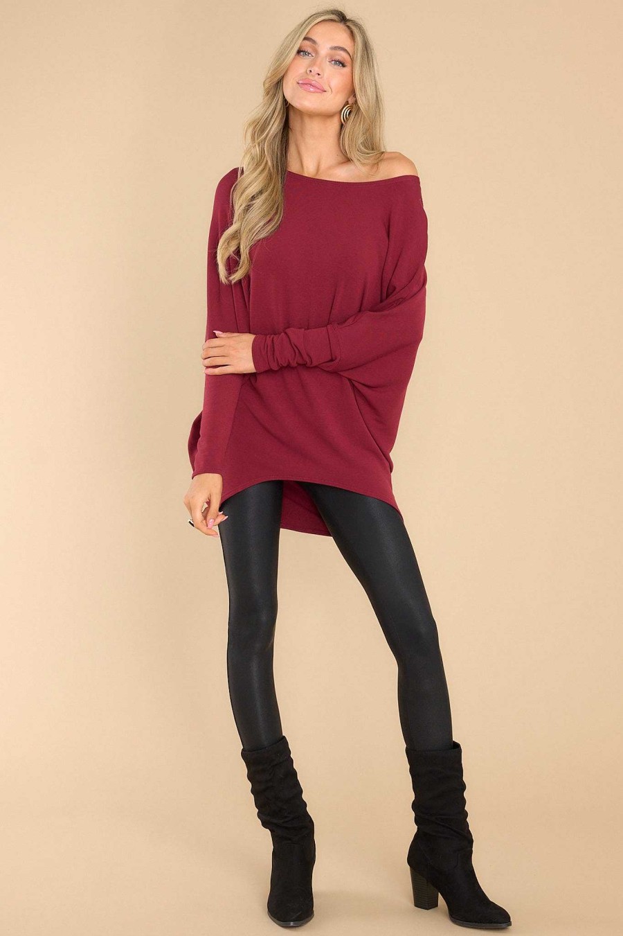Clothing Red Dress Casual Tops | Take The Long Road Wine Top Red