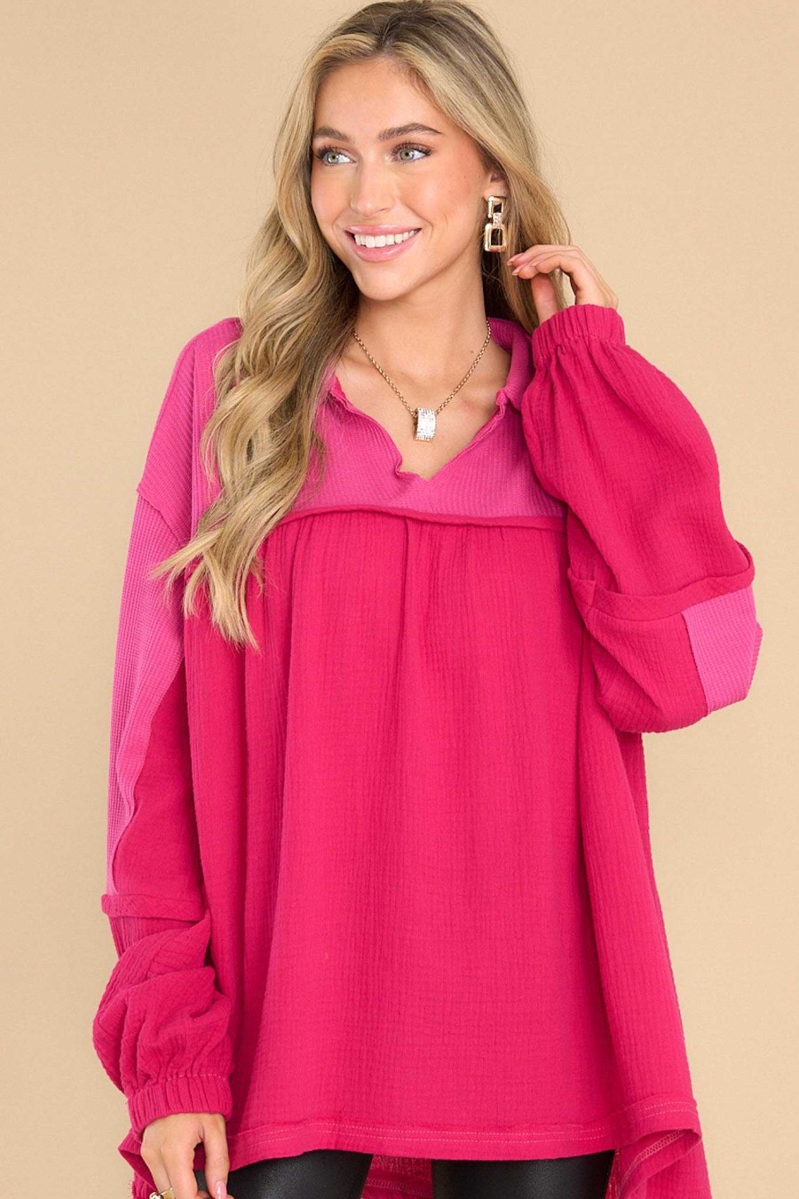 Clothing Red Dress Casual Tops | Points Were Made Top Fuchsia Pink