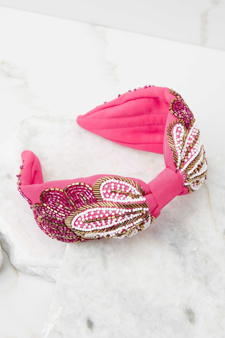 Accessories Treasure Jewels Hair Accessories | Paisley Floral Beaded Headband Pink