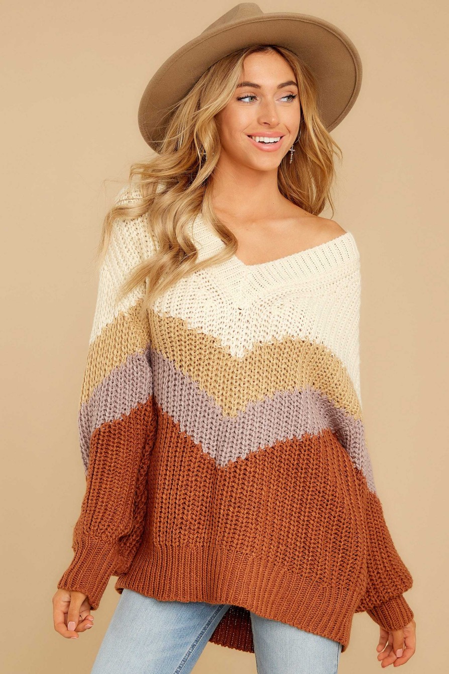 Clothing All In Favor Sweaters | In My Sights Multi Sweater Brown