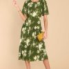 Clothing Red Dress Midi Dresses | Beautiful Botanicals Floral Print Midi Dress Green