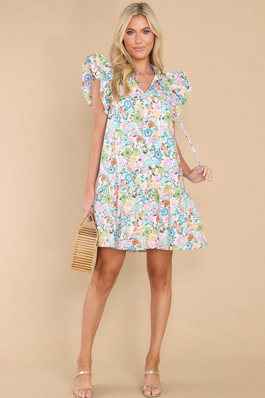 Clothing Red Dress Floral Dresses | No Luck Needed Multi Floral Print Dress White