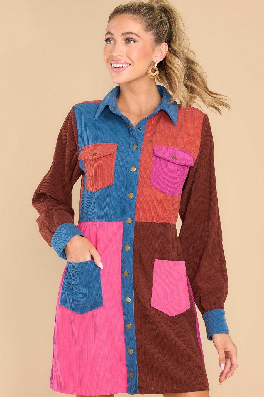 Clothing Red Dress Mini Dresses | Hold Tight Color Block Dress Brown