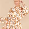 Clothing Red Dress Mini Dresses | Dearest Lover Multi Print Dress Golden Brown