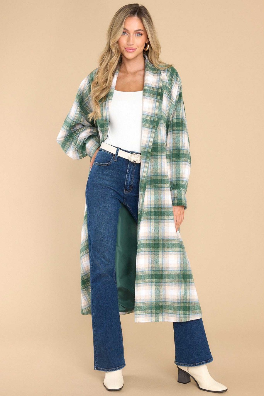 Clothing Aura Coats | Cuddly Company Plaid Coat Green