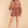 Clothing Aura Casual Tops | Too Good To Be True Light Rust Multi Print Top Orange
