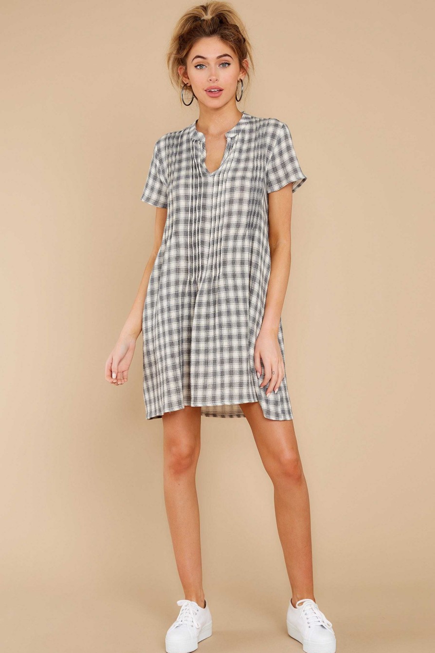 Clothing Aura Mini Dresses | Capture This Moment Gingham Dress Grey