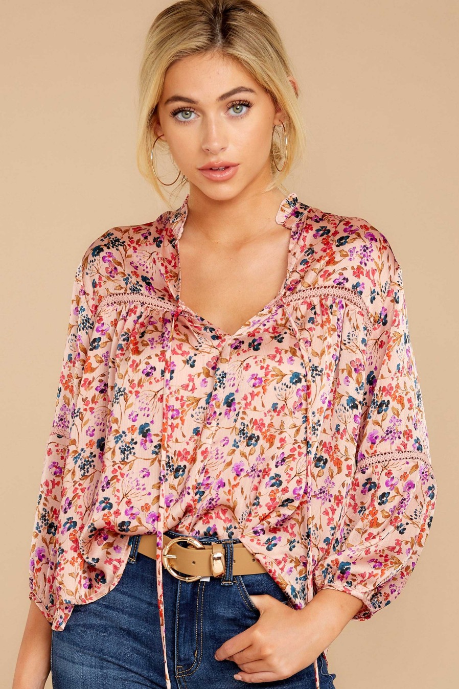 Clothing Lovestitch Blouses & Shirts | Prairie Flowers Floral Print Top Light Pink