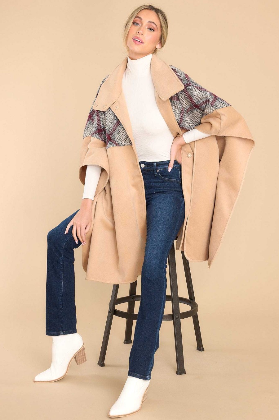 Clothing Red Dress Coats | My Own Plans Multi Plaid Coat Beige