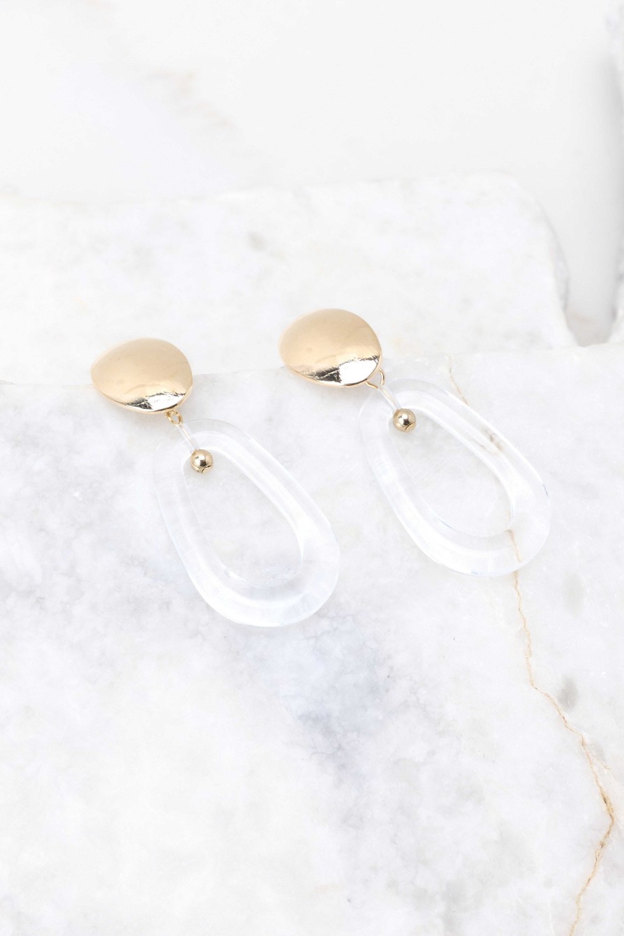 Jewelry Red Dress | Won'T Wait Around Clear Earrings Gold