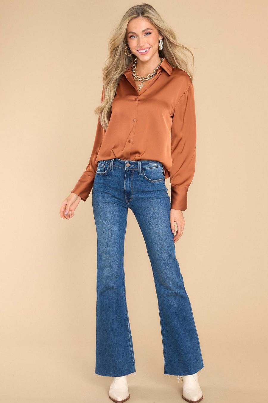 Clothing Red Dress Casual Tops | Graceful Impression Top Light Rust
