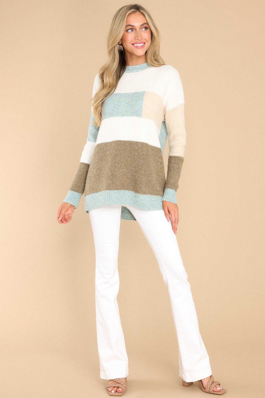 Clothing Red Dress Casual Tops | Stretch The Truth Striped Sweater Seafoam