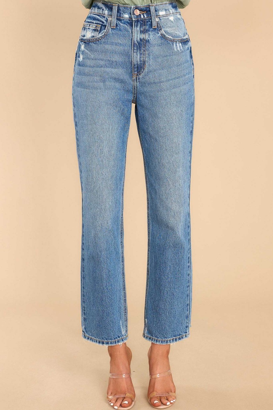 Clothing Red Dress Distressed Denim | Don'T Break My Heart Wash Straight Leg Jeans Medium