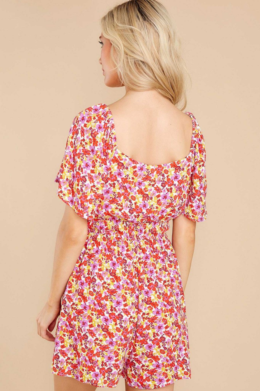 Clothing Red Dress Rompers | Feel Like Moving Multi Floral Print Romper Red