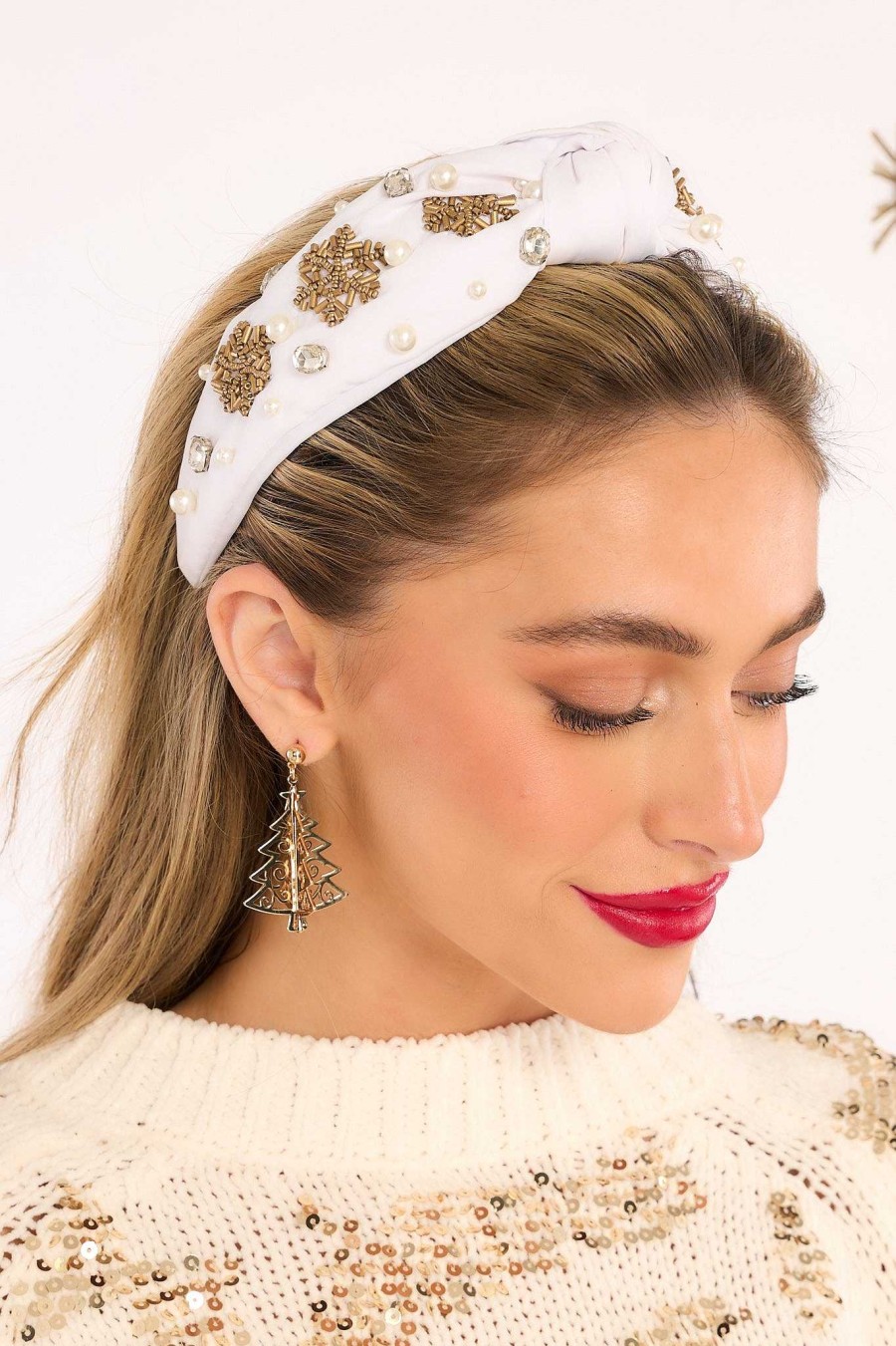 Accessories Red Dress Hair Accessories | Tracks In The Snow Beaded Headband White