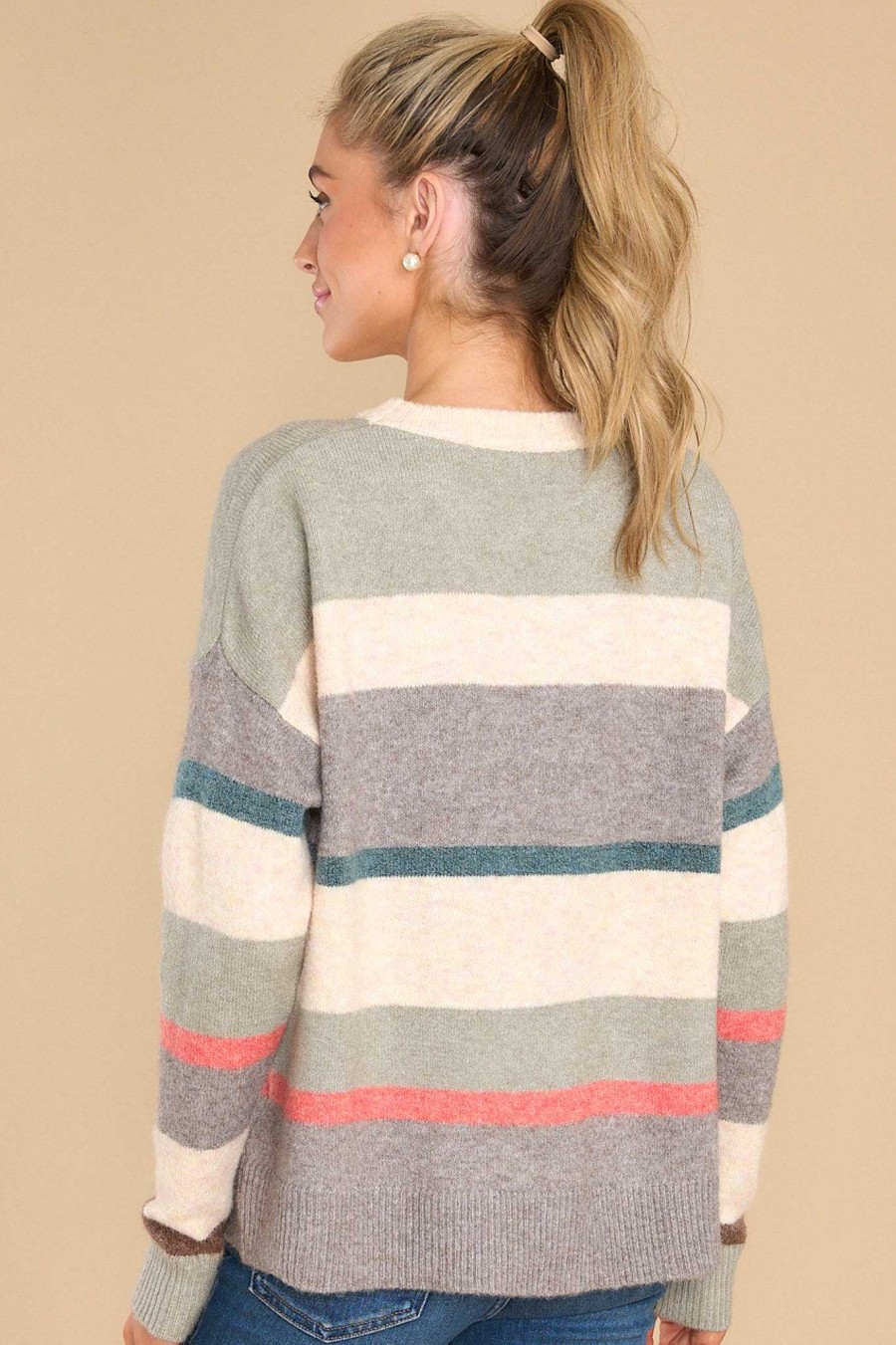 Clothing Red Dress Casual Tops | Need More Time Stripe Sweater Sage