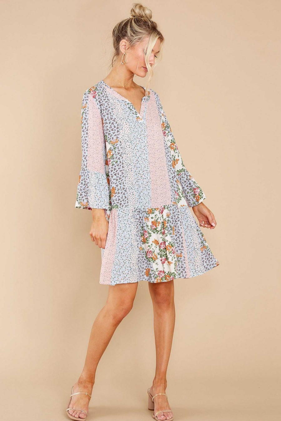 Clothing Red Dress Mini Dresses | Early Blossoms Multi Floral Print Dress Blue