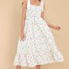 Clothing Red Dress Midi Dresses | Camera Shy Floral Print Cotton Midi Dress Peach