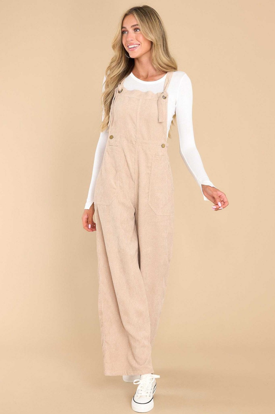 Clothing Red Dress Overalls | Stay Kind Corduroy Overalls Beige