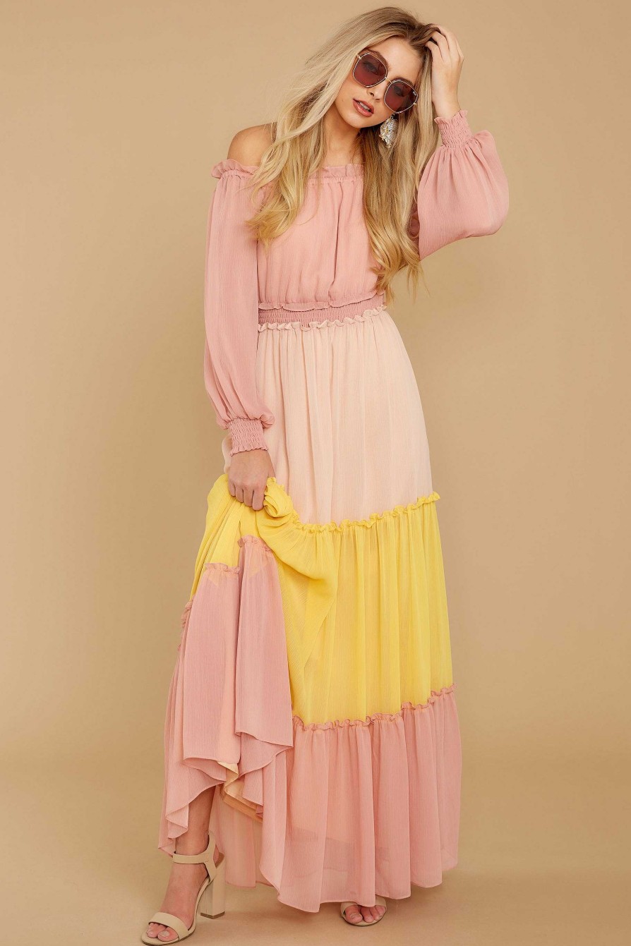 Clothing Champagne & Strawberries Maxi Dresses | Me And You Multi Maxi Dress Pink