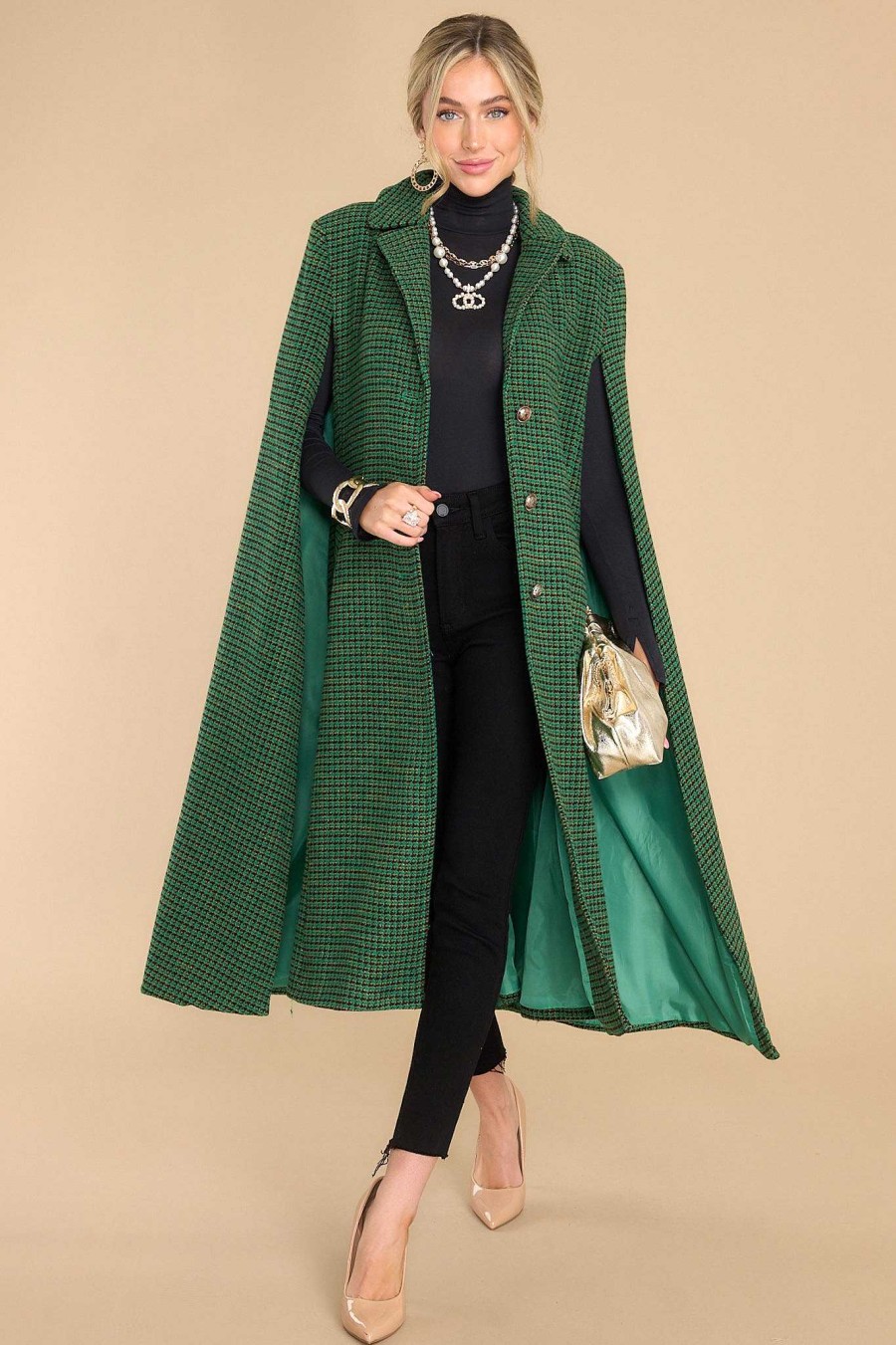 Clothing Aura Coats | Confident In Herself Cape Green