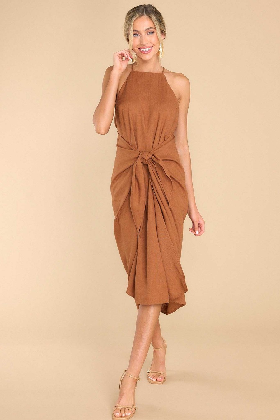 Clothing Red Dress Midi Dresses | Going There Midi Dress Brown