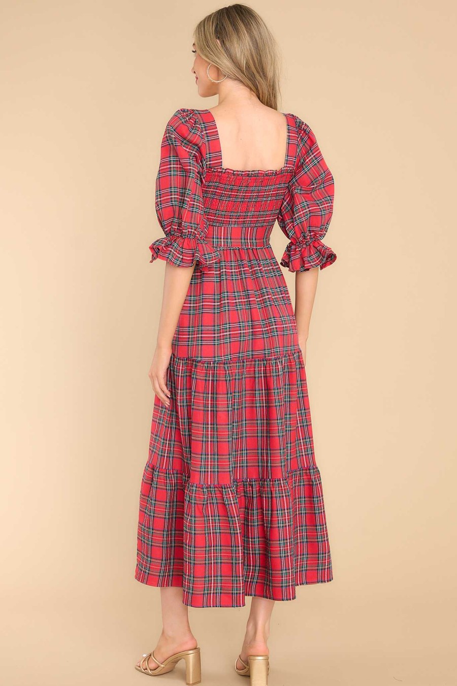 Clothing Aura Maxi Dresses | All Is Calm Plaid Maxi Dress Red