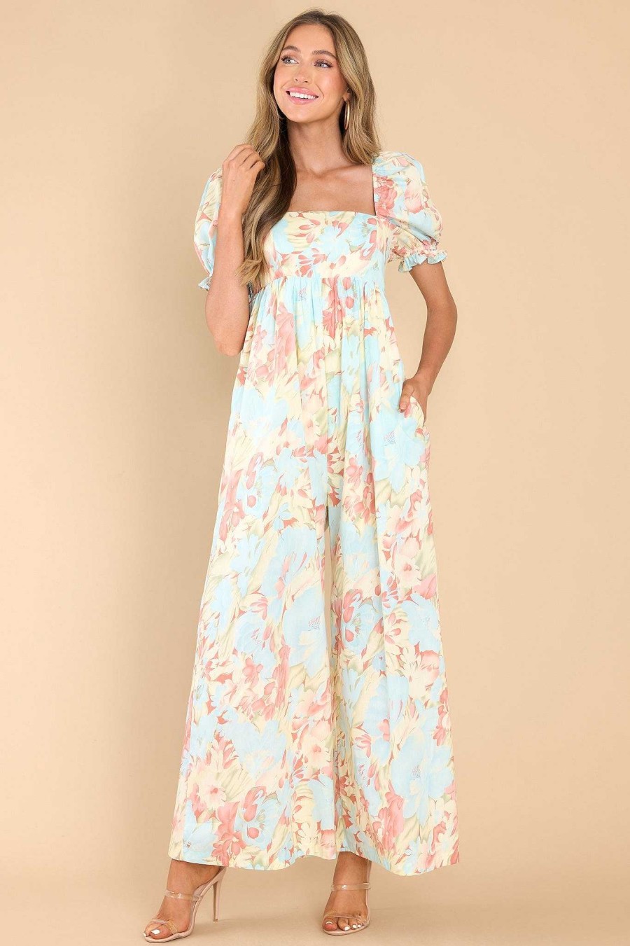 Clothing Red Dress Jumpsuits | Calling Me Away Multi Floral Jumpsuit Blue
