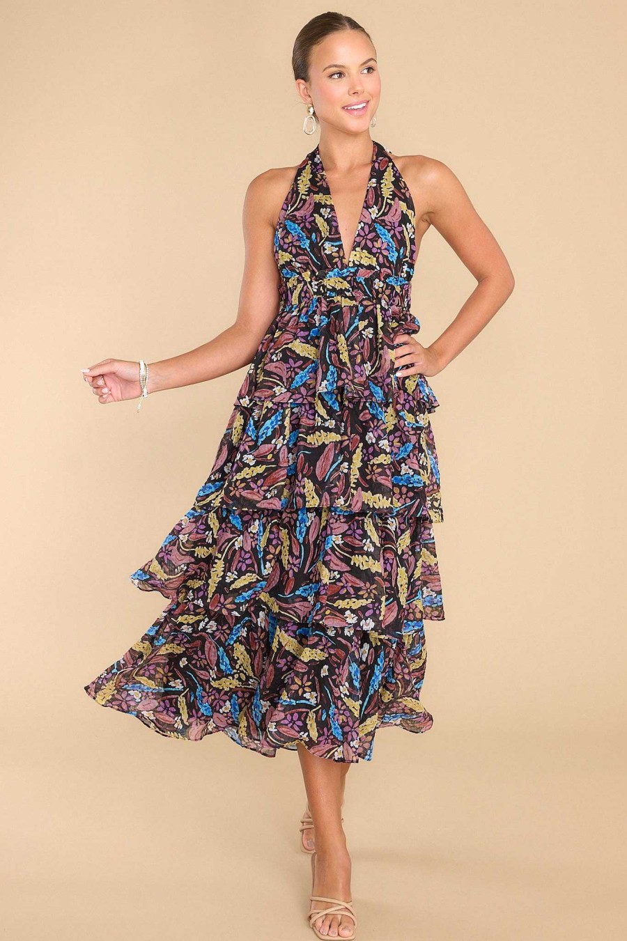 Clothing Meet Me In Santorini Midi Dresses | Lulua Multi Floral Maxi Dress Black