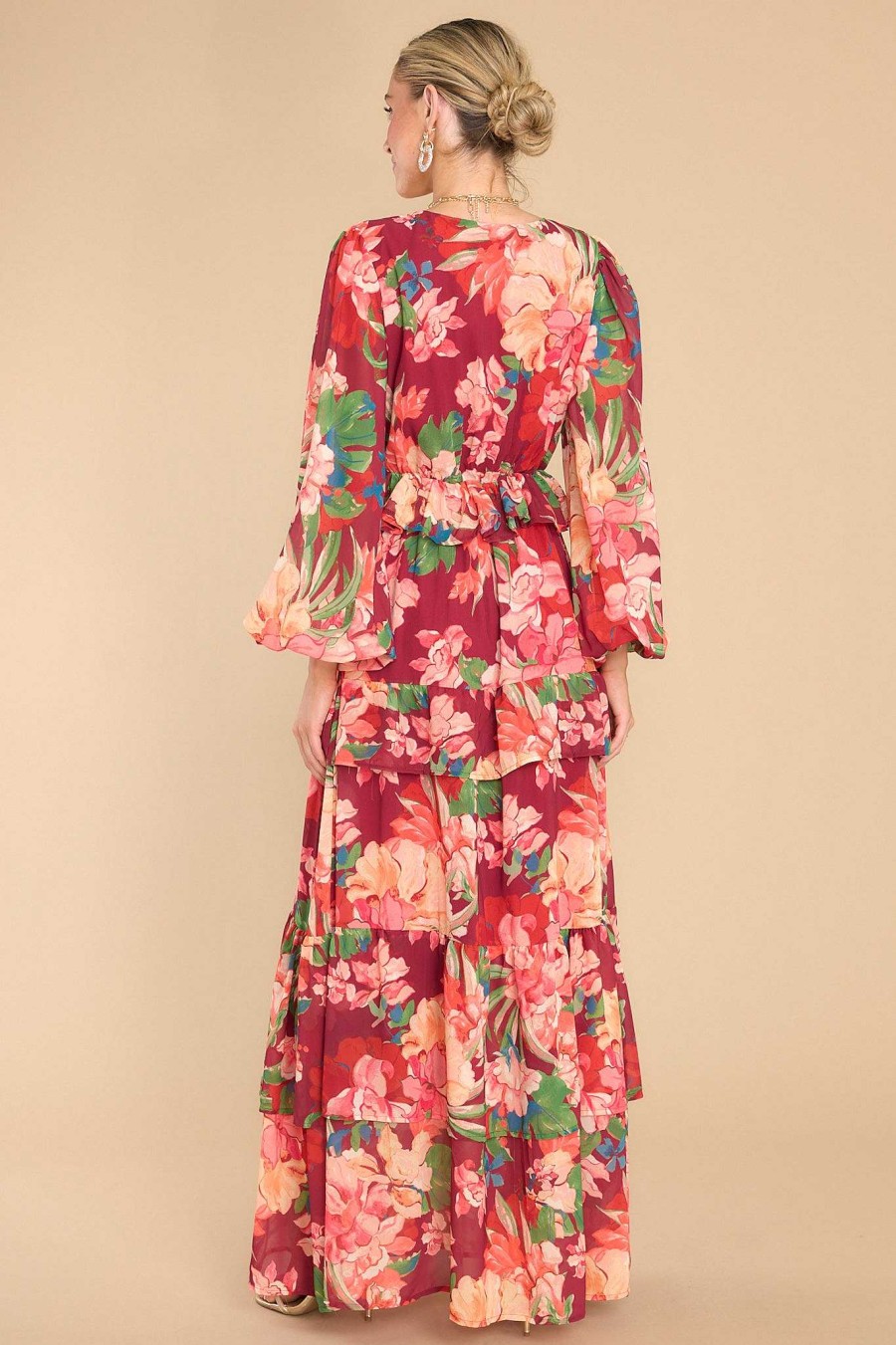 Clothing Red Dress Maxi Dresses | Dance Off Multi Maxi Dress Burgundy