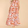 Clothing Red Dress Midi Dresses | Down For It Floral Print Midi Dress Orange
