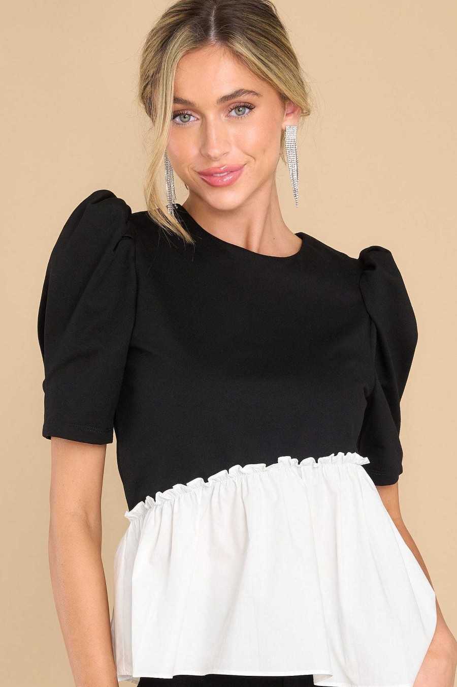 Clothing Red Dress Blouses & Shirts | Mixed Media Top Black