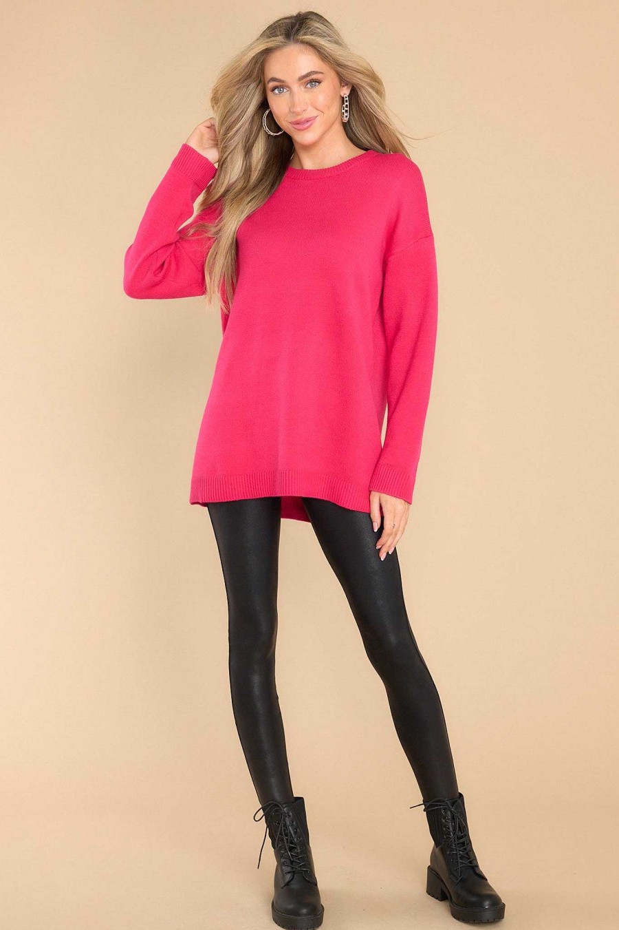 Clothing Red Dress Casual Tops | How I'M Feeling Sweater Hot Pink