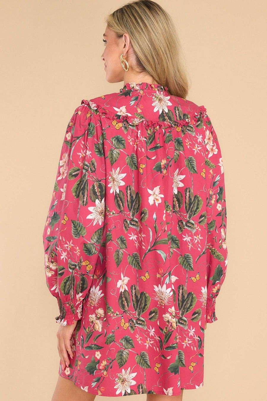 Clothing Olivia James The Label Mini Dresses | Ella Exotica Rouge Dress Cranberry