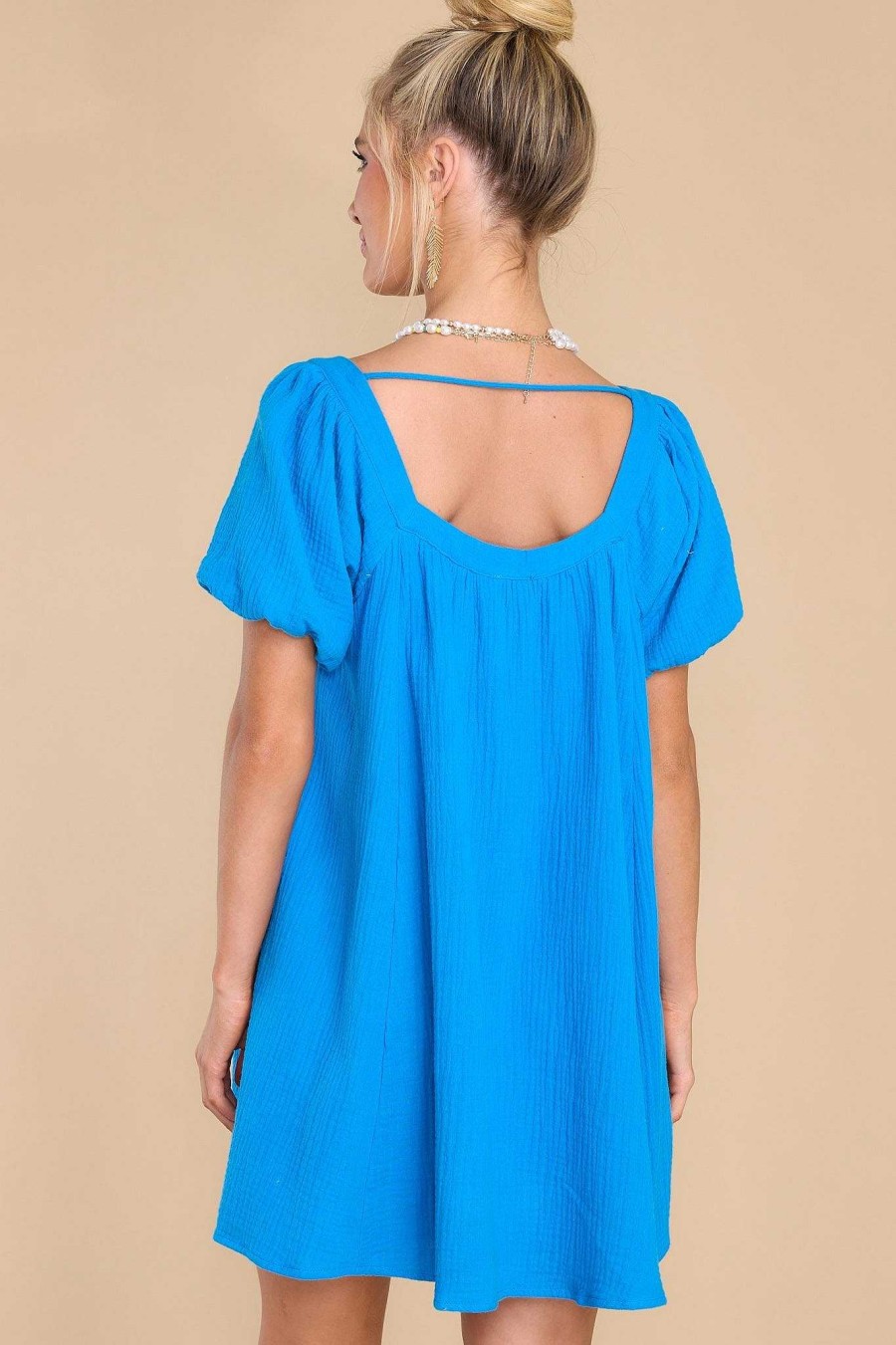 Clothing Red Dress Mini Dresses | Talk About Charm Gauze Dress Blue