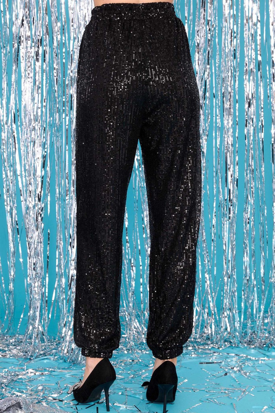 Clothing Red Dress Pants | Not Playing Games Sequin Joggers Black