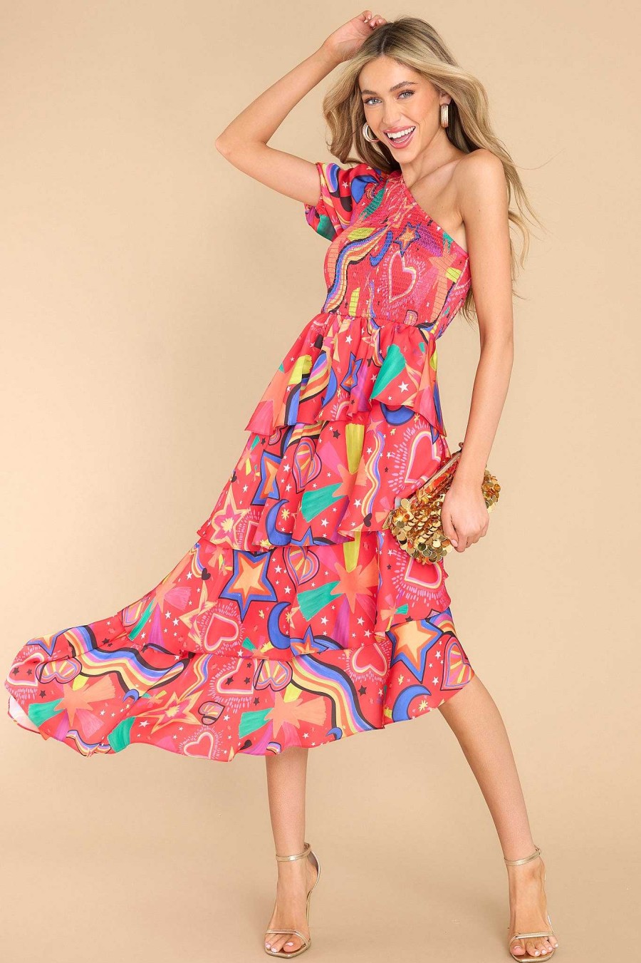 Clothing Alden Adair Midi Dresses | Collins Stargazing Dress Tomato Red