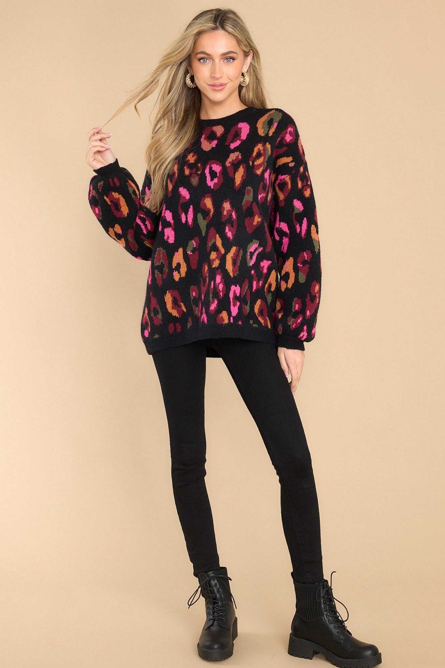 Clothing Red Dress Casual Tops | Fiercely On Point Leopard Print Sweater Black