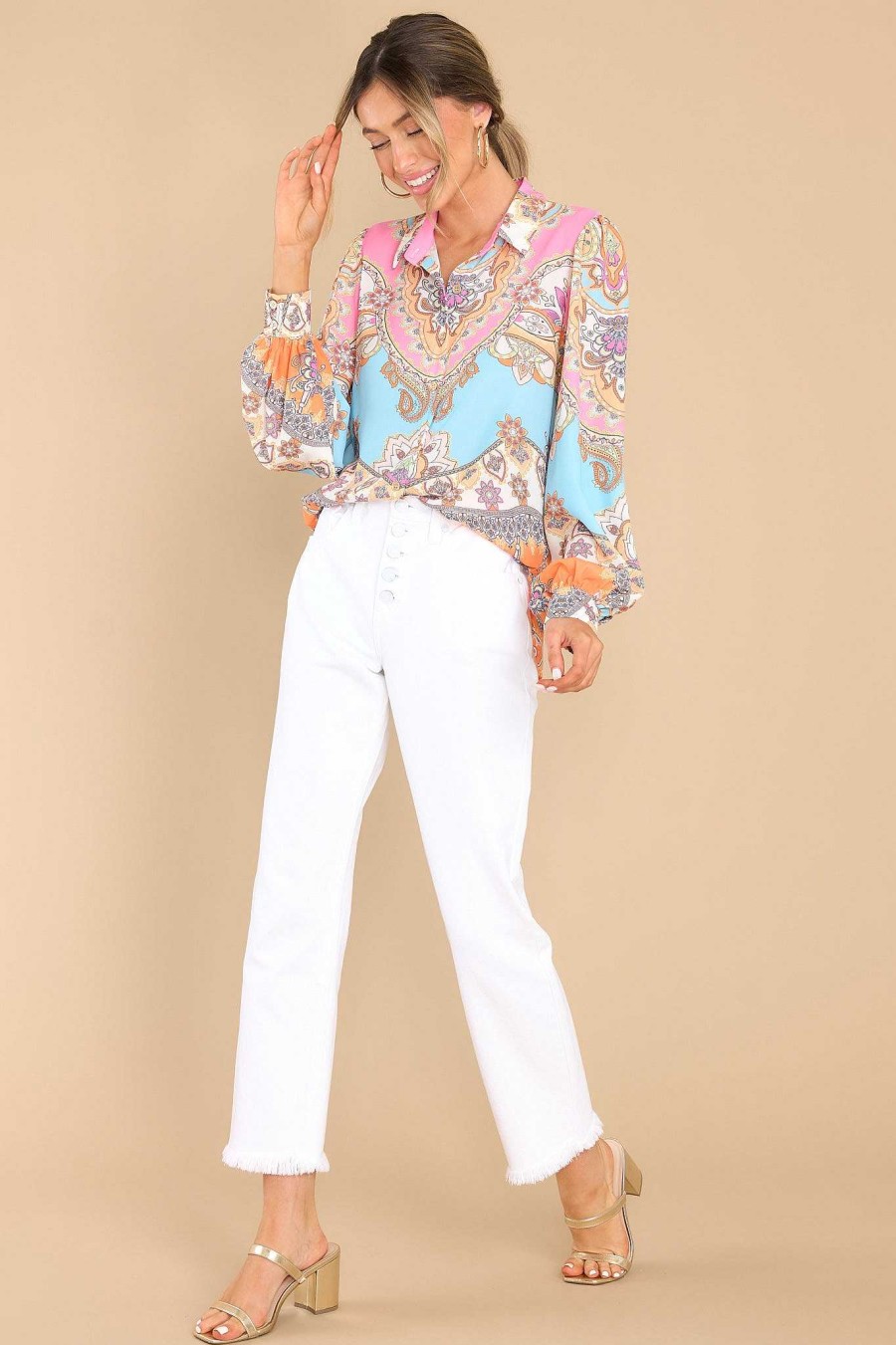 Clothing Red Dress Casual Tops | Watching Clouds Multi Print Top Ivory