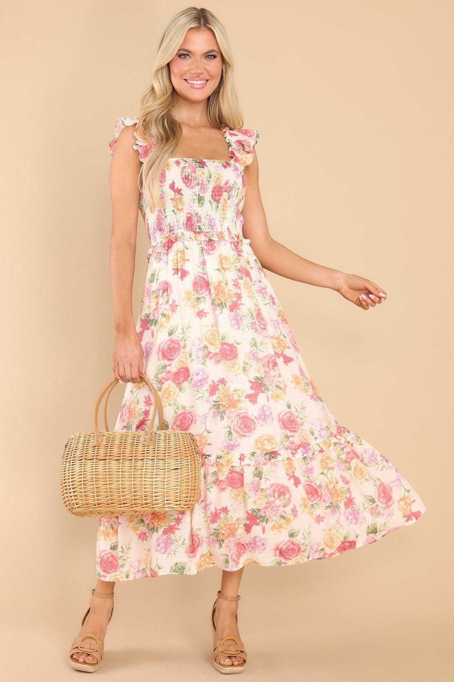 Clothing Red Dress Maxi Dresses | Give It A Go Floral Print Maxi Dress Ivory