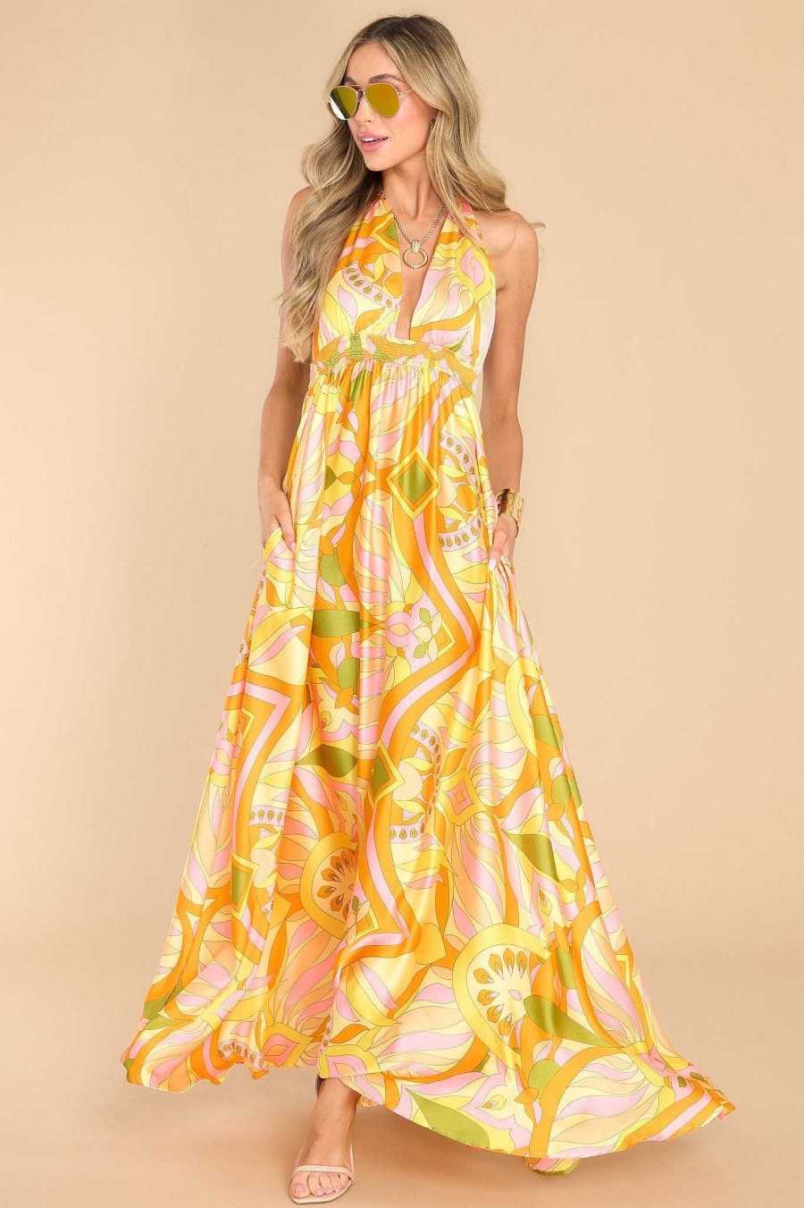 Clothing Meet Me In Santorini Maxi Dresses | Sunshine Dreaming Citrus Maxi Dress Print