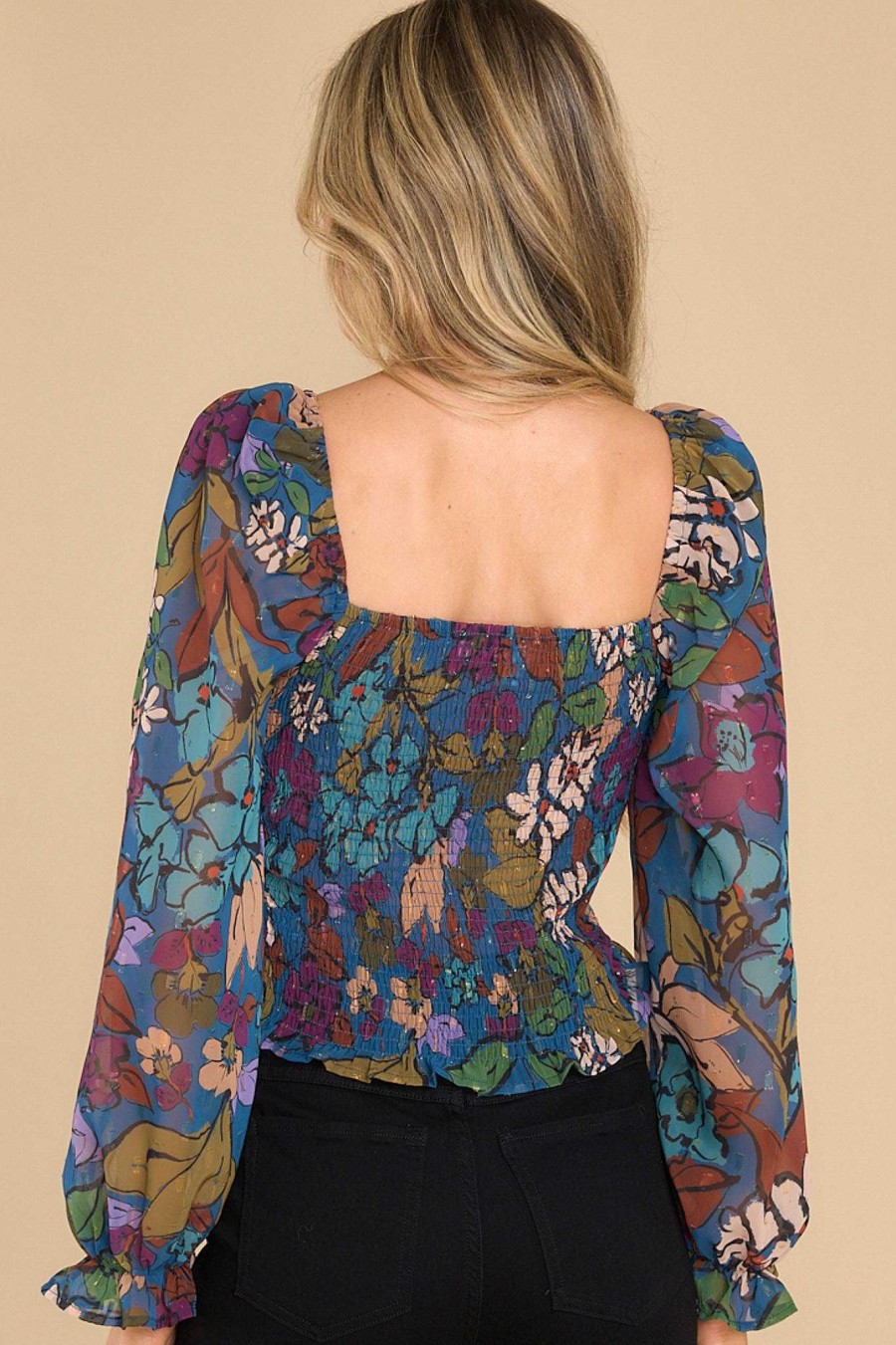 Clothing Meet Me In Santorini Casual Tops | Mara Floral Print Top Navy