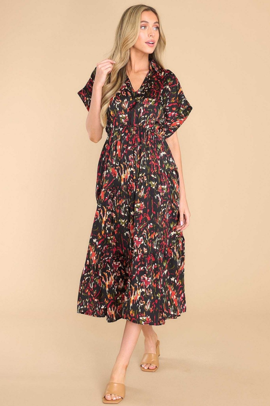 Clothing Red Dress Midi Dresses | On Your Time Midi Dress Black