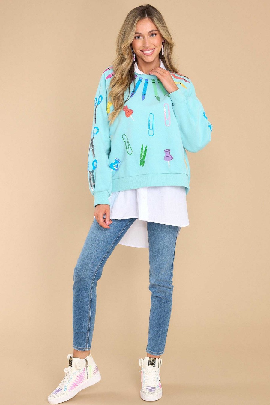 Clothing Queen of Sparkles Sweaters | School Supplies Sweatshirt Mint