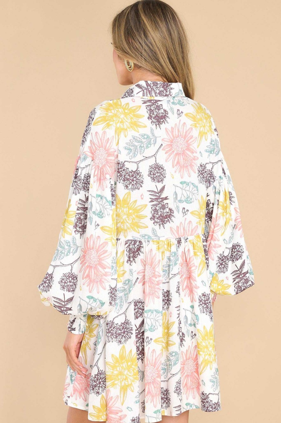 Clothing Aura Mini Dresses | This Is Your Sign Floral Print Dress Ivory