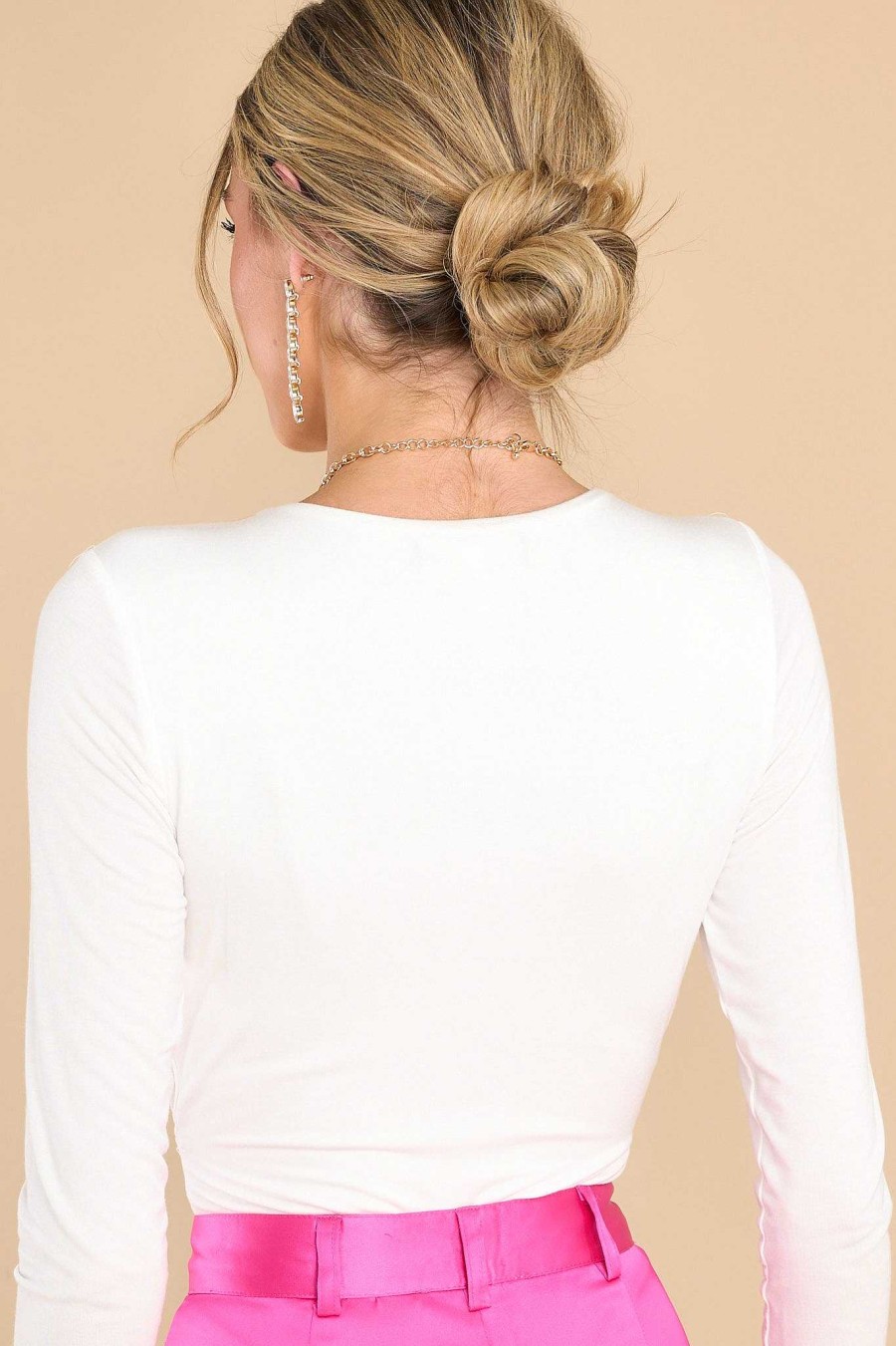 Clothing Red Dress Casual Tops | Center Of Attention Bodysuit White