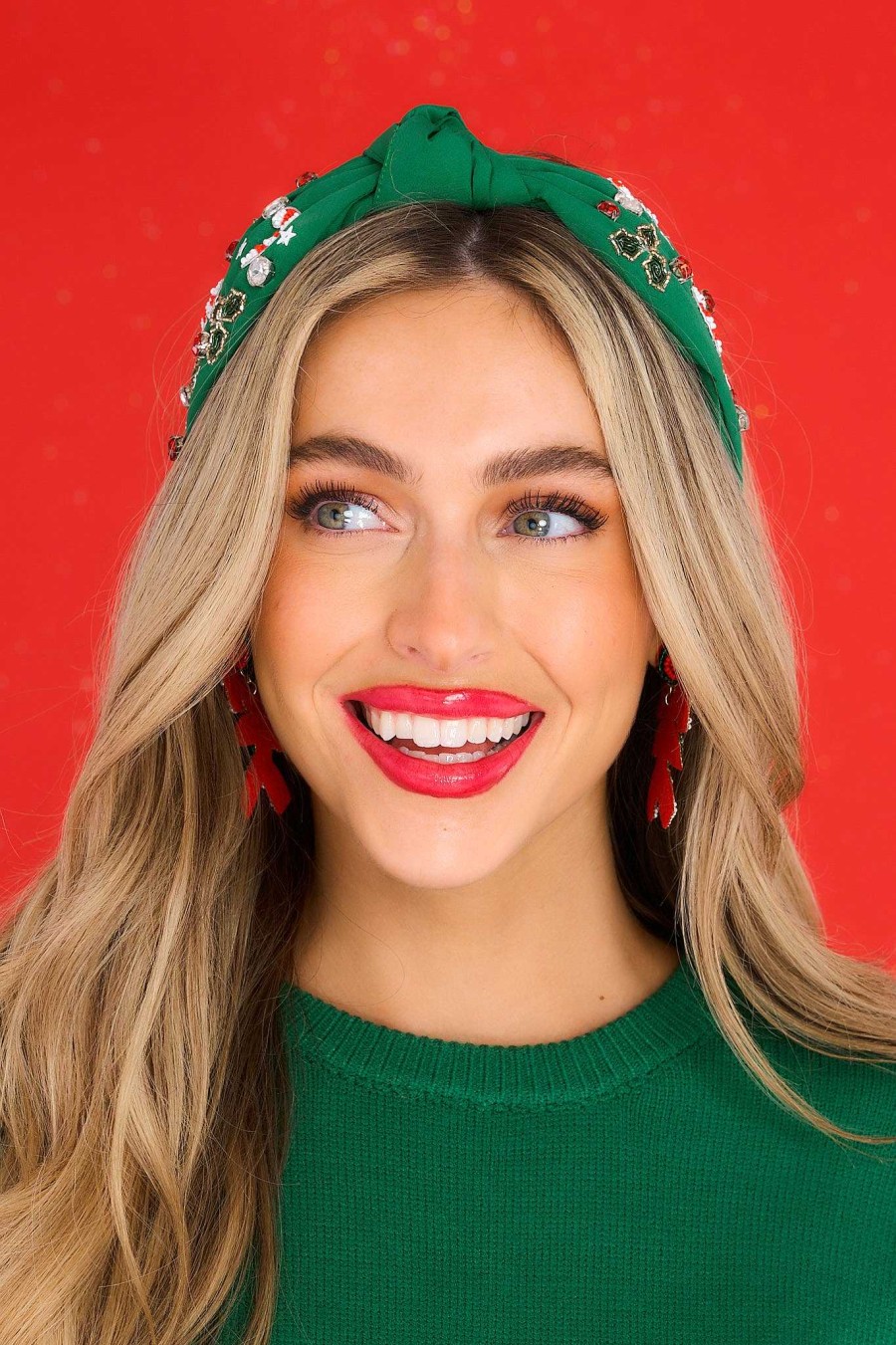 Accessories Red Dress Hair Accessories | Holly Holiday Knot Headband Green