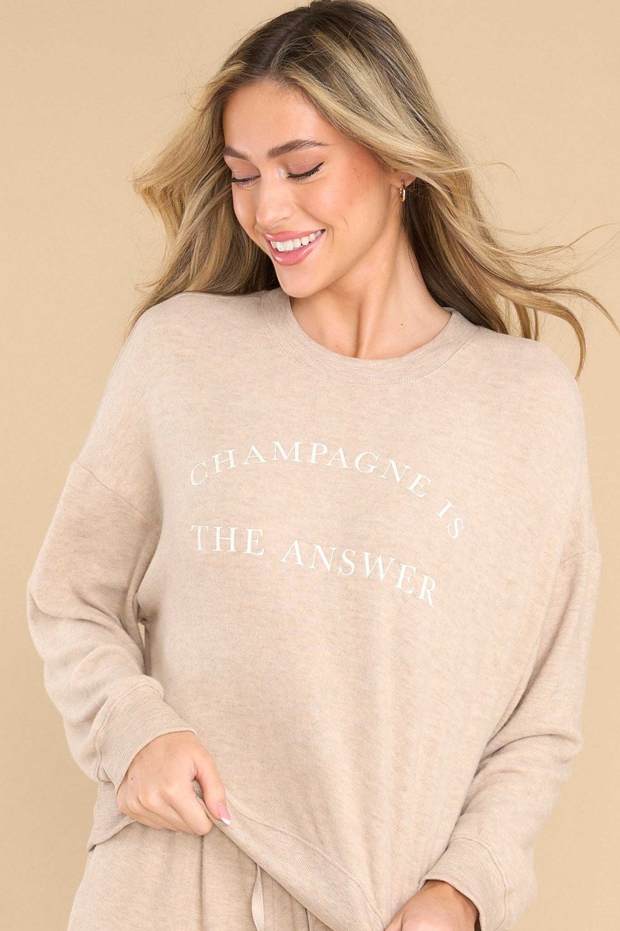 Clothing Z Supply Casual Tops | Elle Champagne Sweatshirt Heather Latte