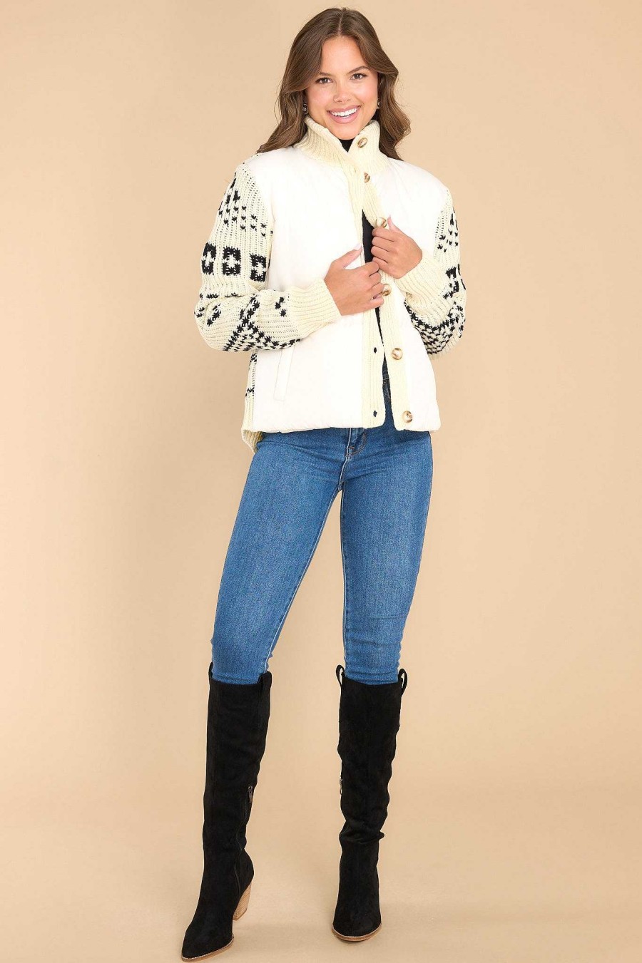 Clothing Red Dress Coats | Warm Hugs Print Coat Ivory